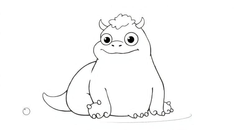 Un gentil monstre rond avec de petites cornes et un sourire, prêt à être colorié.