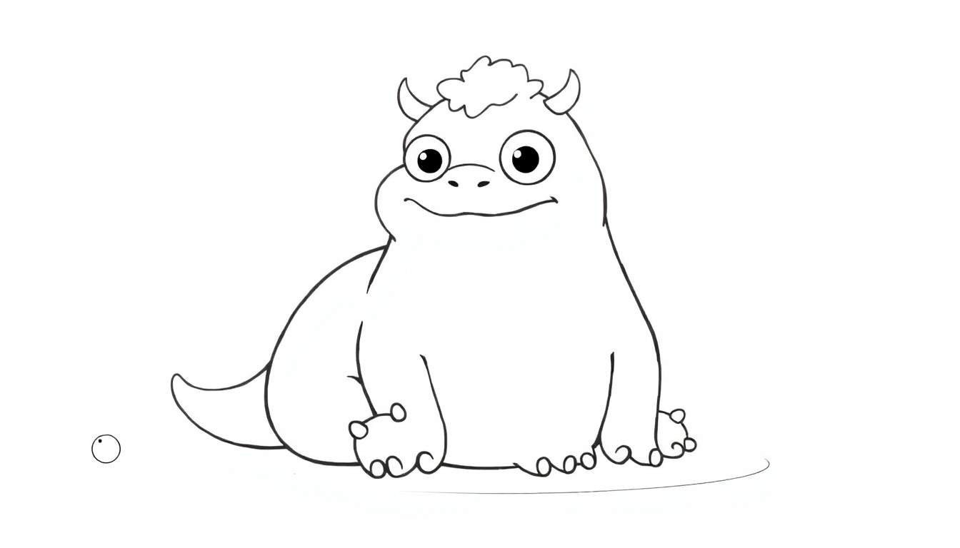 Un gentil monstre rond avec de petites cornes et un sourire, prêt à être colorié.