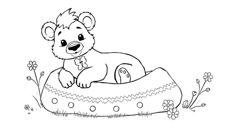 Ourson mignon dans un sabot décoré, prêt pour le coloriage.