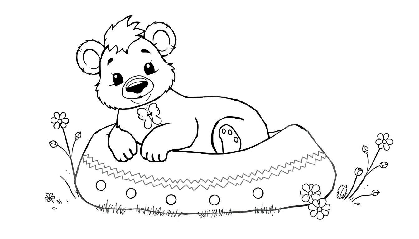 Ourson mignon dans un sabot décoré, prêt pour le coloriage.