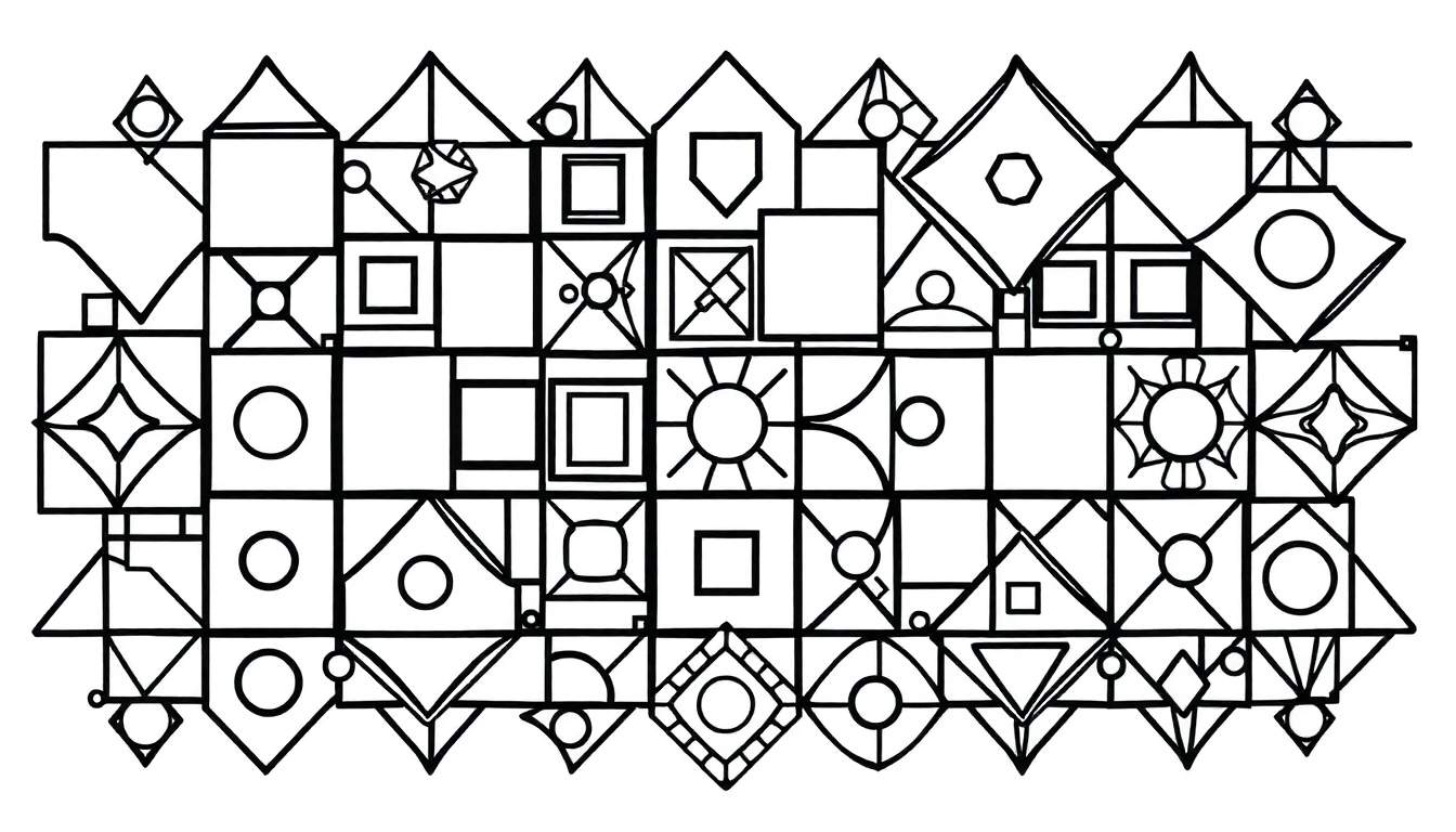 Mosaïque abstraite noir et blanc, color panel de formes géométriques.