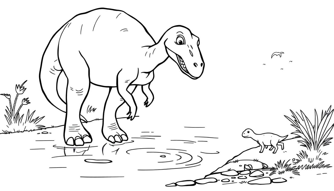 Planche de coloriage de dinosaures facile.