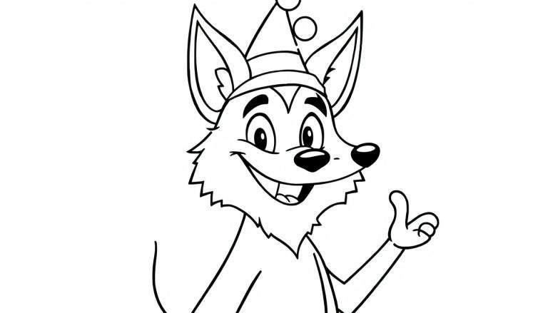 Renard amical avec un chapeau de fête, pouce levé.