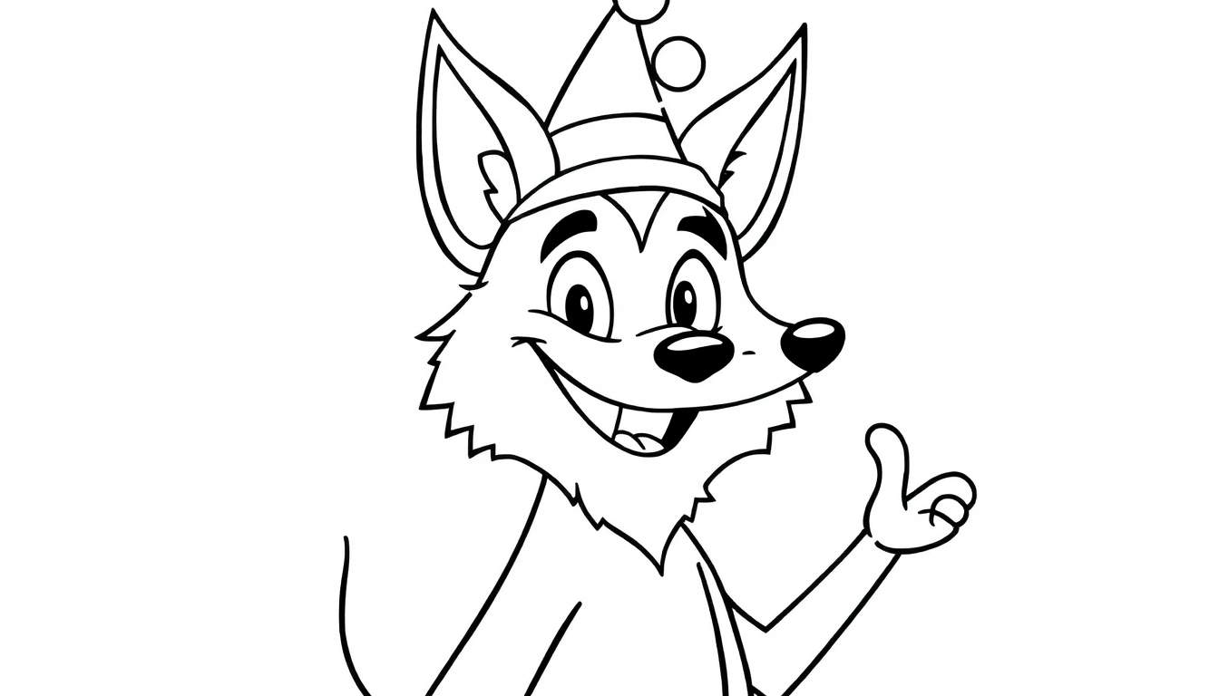 Renard amical avec un chapeau de fête, pouce levé.