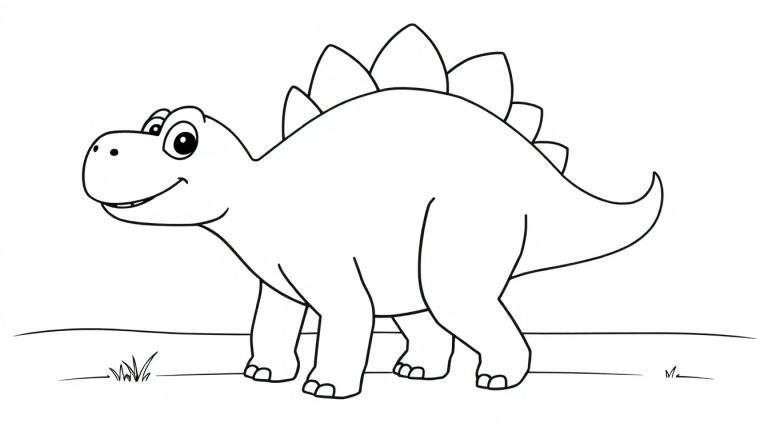 Un dessin au trait de stégosaure de style dessin animé avec des plaques dorsales, prêt pour un color panel.
