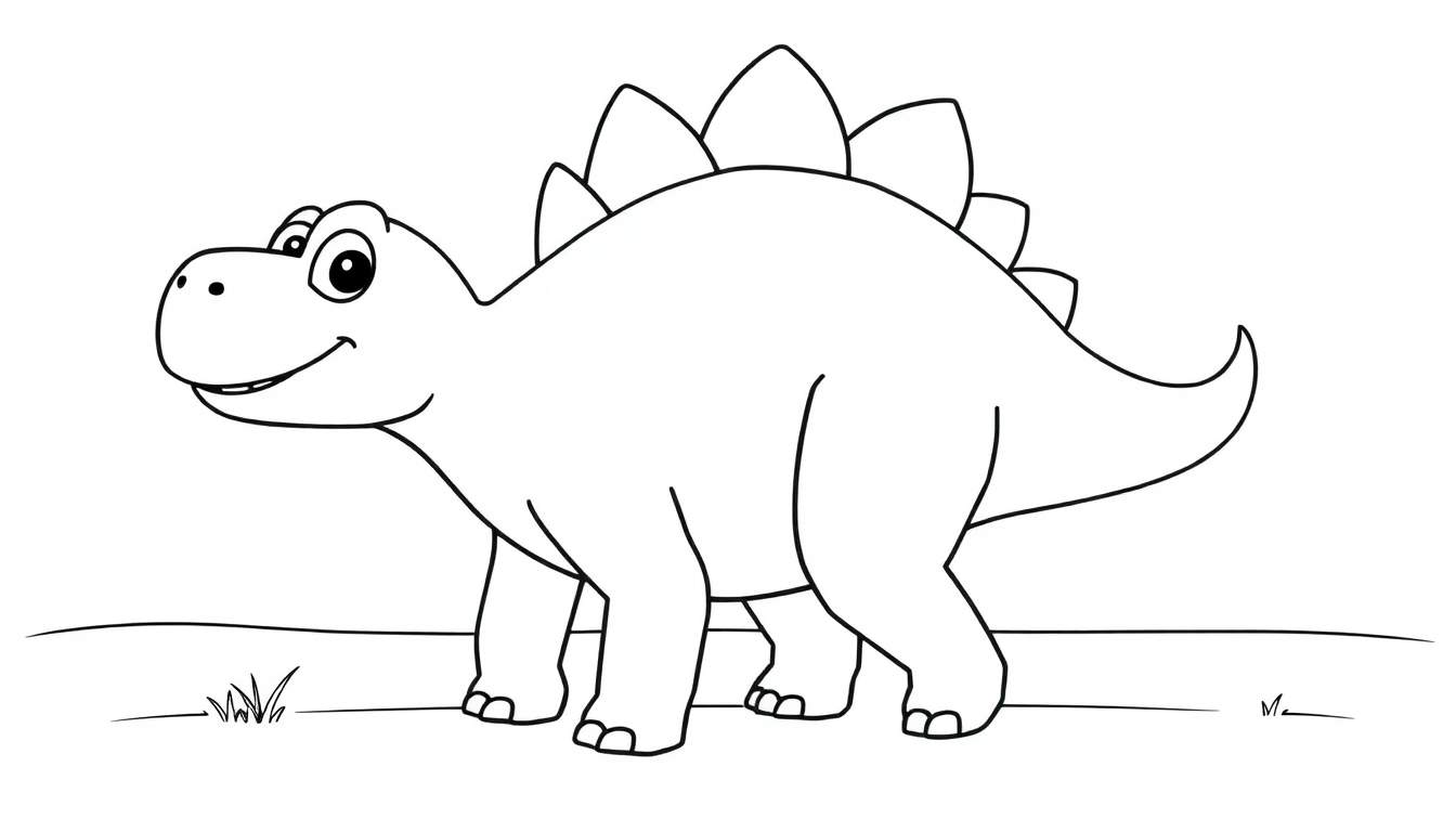 Un dessin au trait de stégosaure de style dessin animé avec des plaques dorsales, prêt pour un color panel.