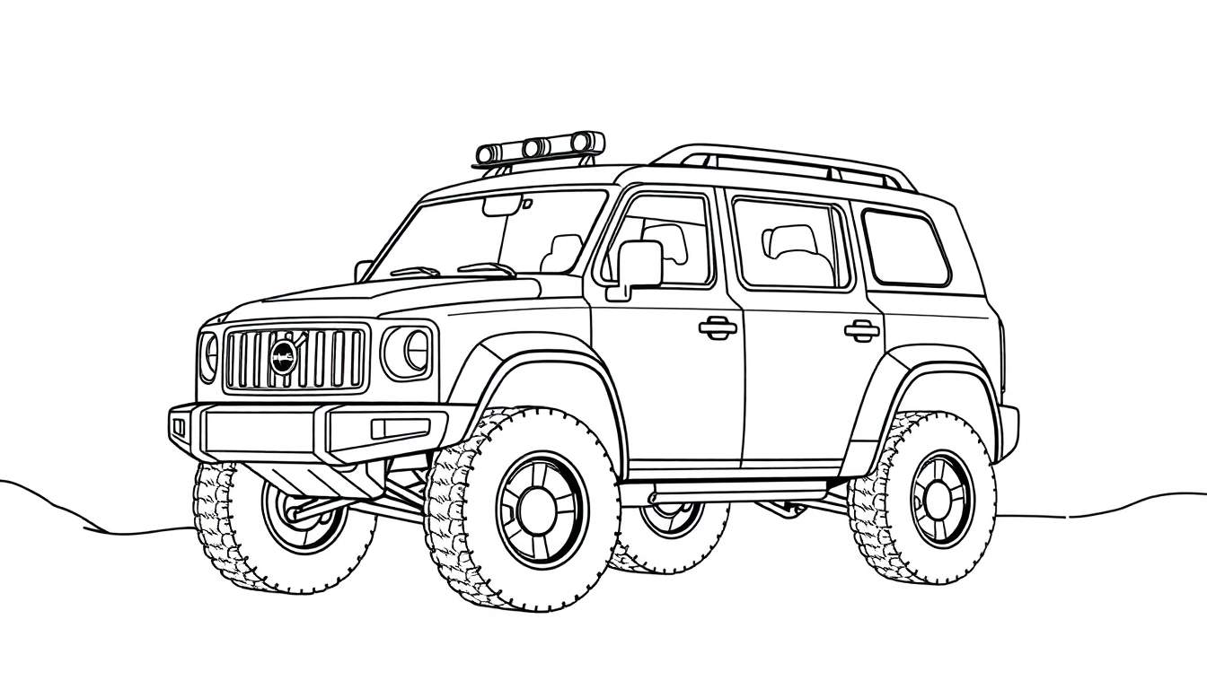 Dessin au trait d'un VUS robuste, prêt à être coloré.