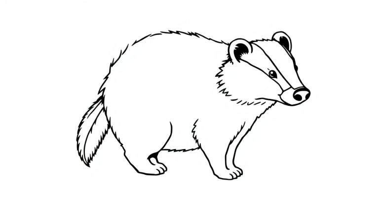 Illustration en noir et blanc d'un blaireau avec une queue de renard, vu de profil.