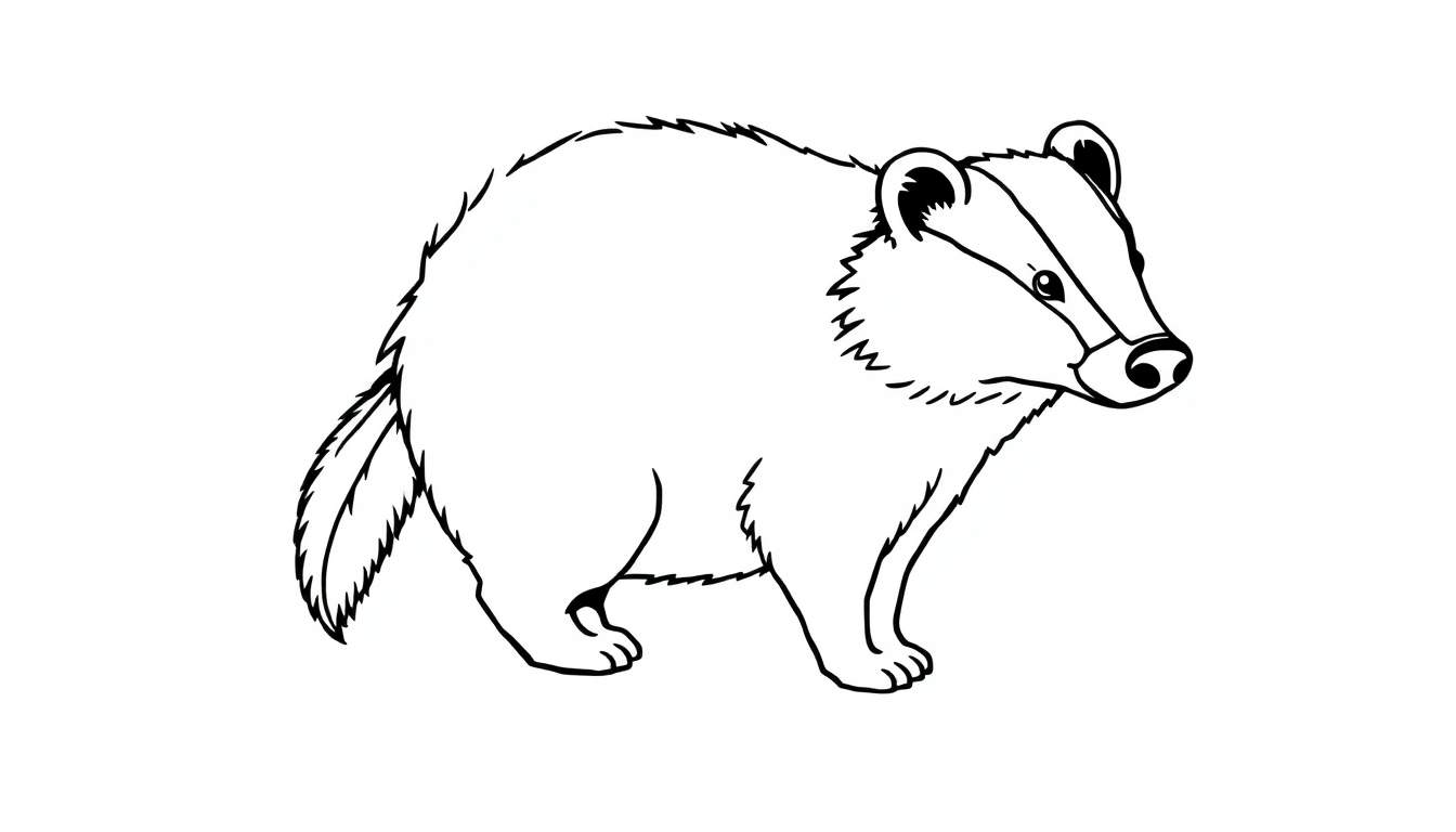 Illustration en noir et blanc d'un blaireau avec une queue de renard, vu de profil.