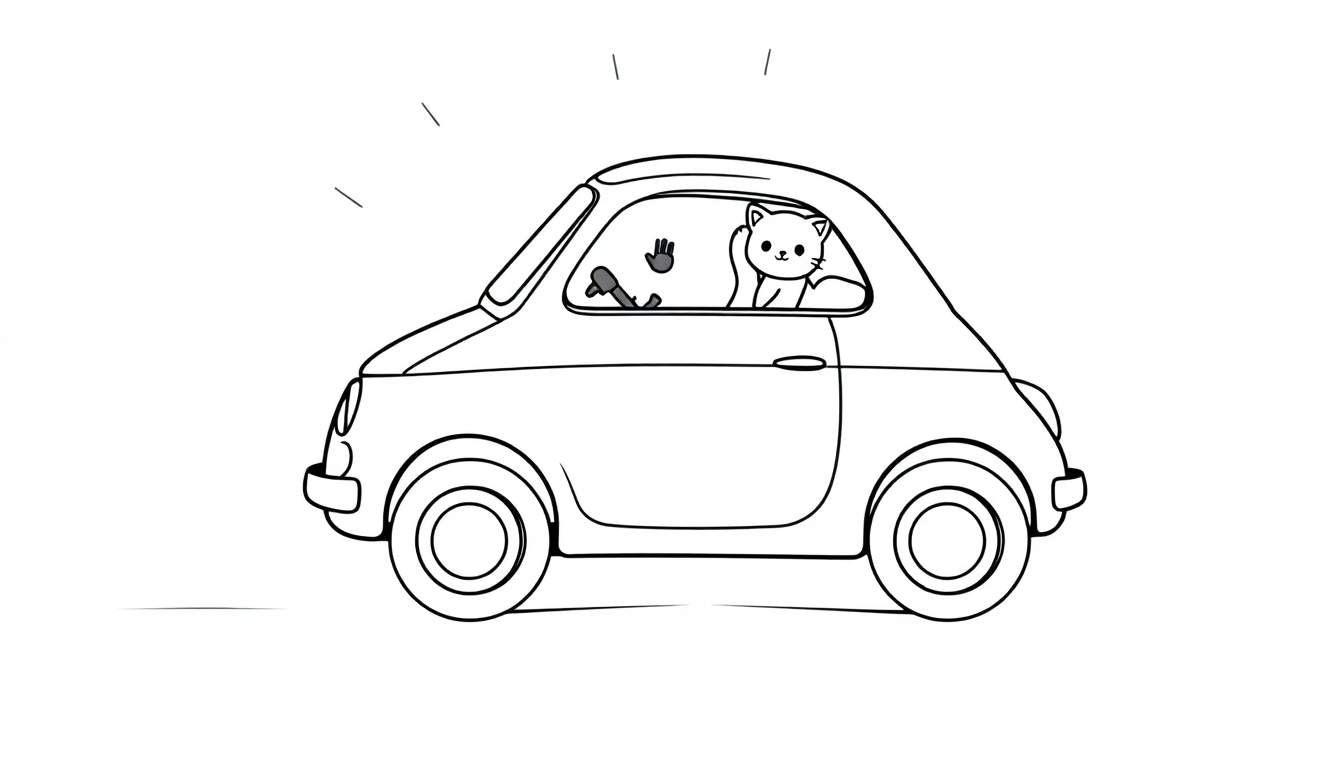 Coloriage d'un chat mignon conduisant une voiture avec un ami chat sur le siège passager.
