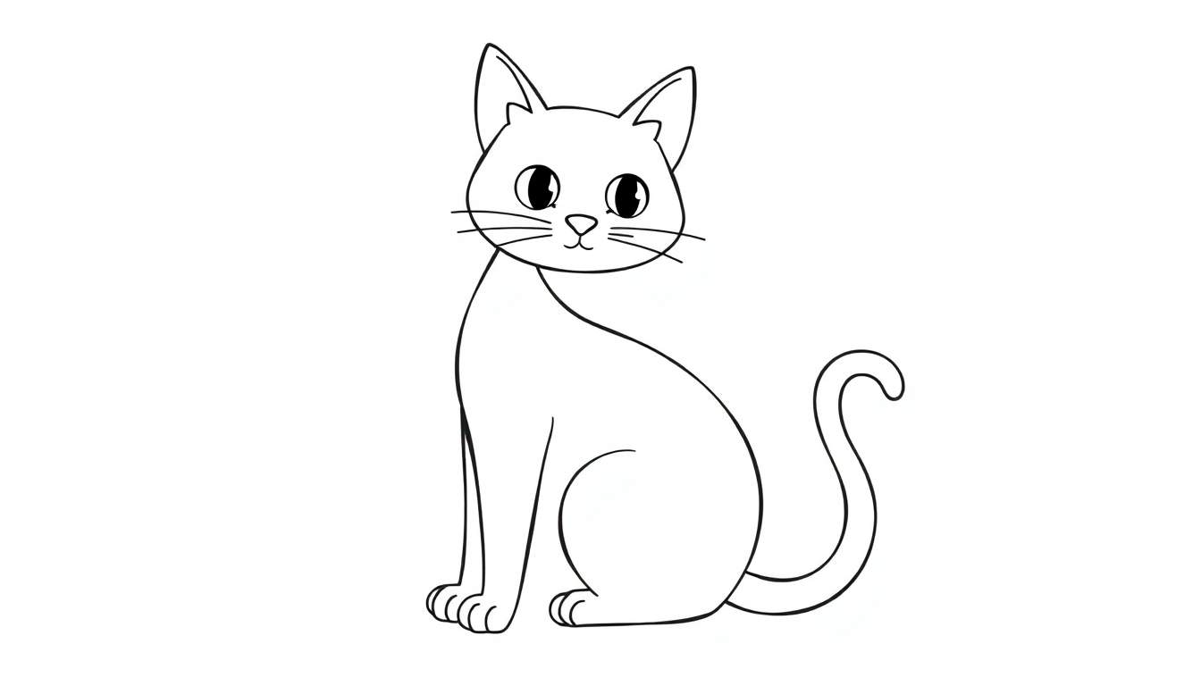 Dessin au trait noir et blanc d'un chat mignon assis pour un coloriage.
