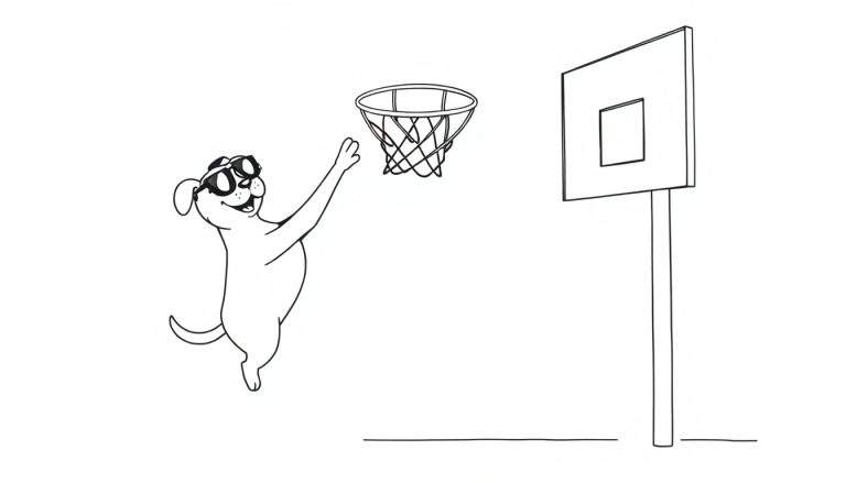 Coloriage d'un chien jouant au basket-ball avec des lunettes de soleil