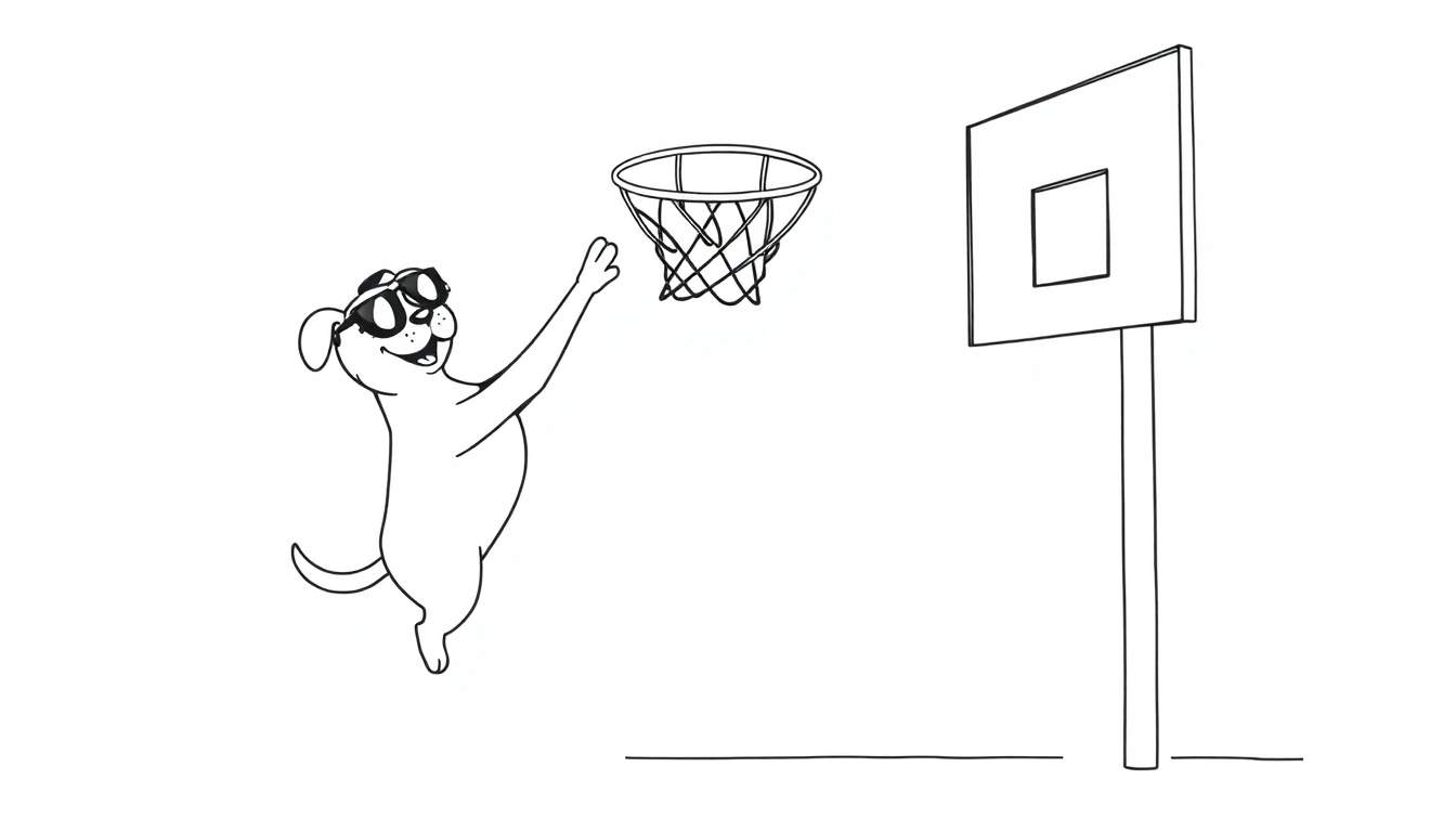 Coloriage d'un chien jouant au basket-ball avec des lunettes de soleil
