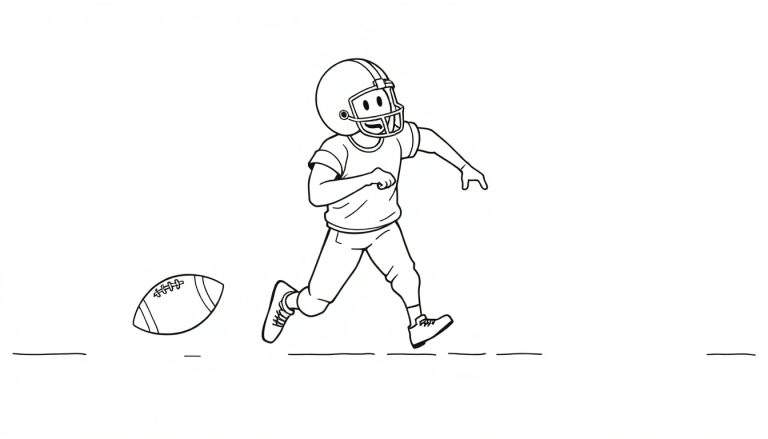 Dessin au trait d'un joueur de football américain courant avec un ballon.