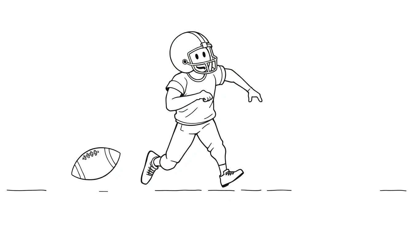 Dessin au trait d'un joueur de football américain courant avec un ballon.
