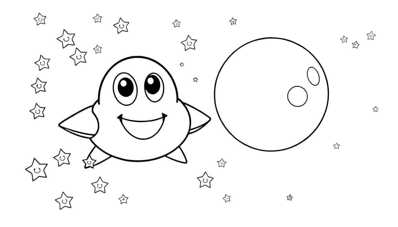 Coloriage d'une créature amicale avec des étoiles et une lune.