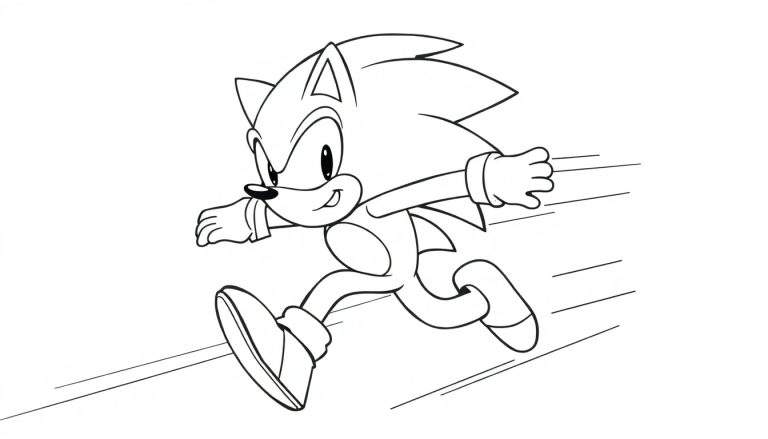 Dessin au trait de Sonic le Hérisson courant, page à colorier.